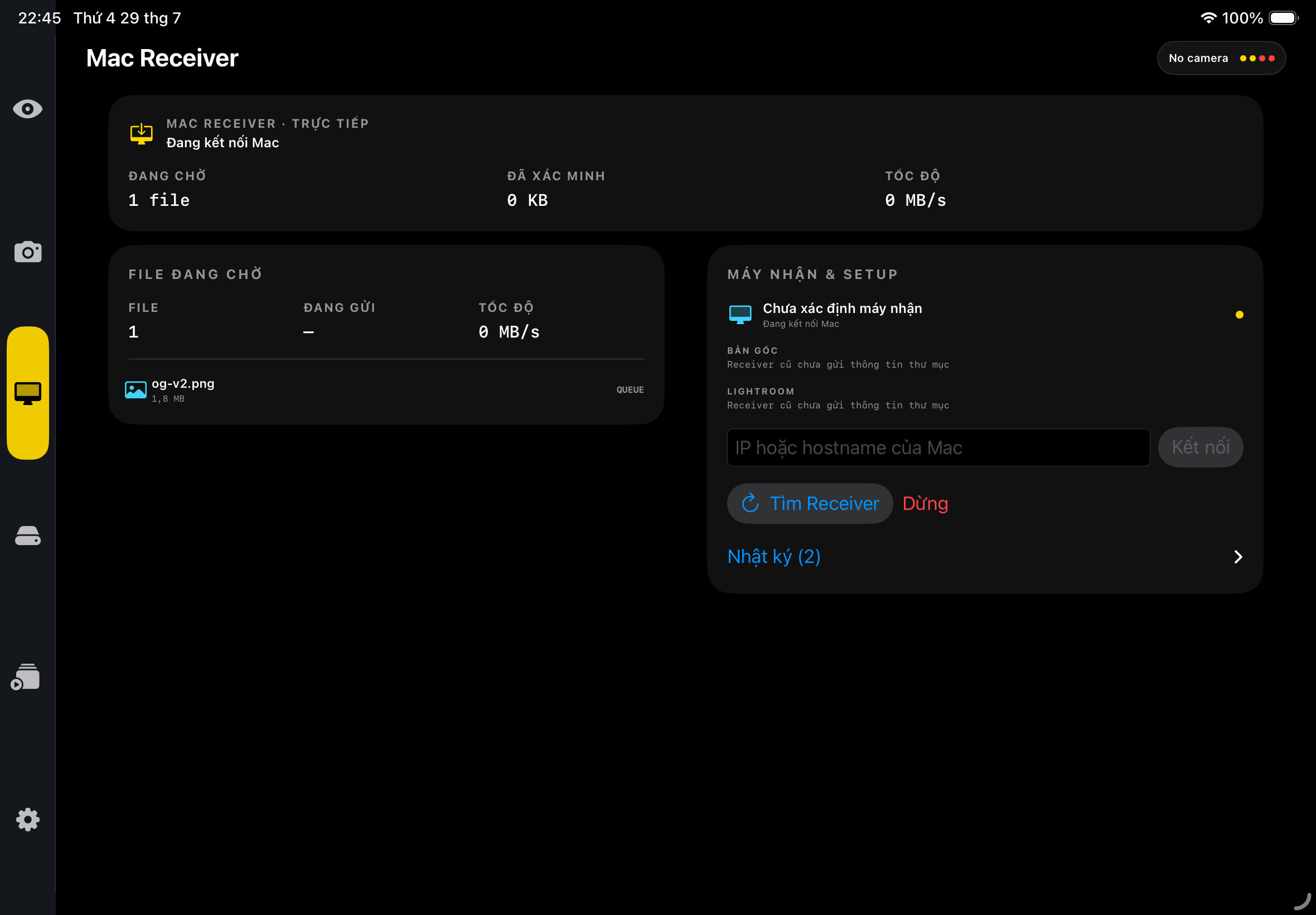 Mac Receiver — Send completed originals directly to a nearby Mac and hand them to Lightroom without waiting for cloud delivery.
